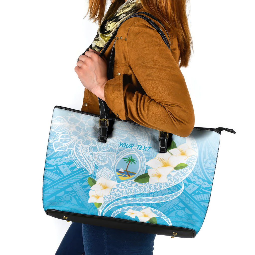 Guam Chamorro Guasali Flowers Leather Tote Bag Aqua Gradient LT7 Aquamarine - Polynesian Pride