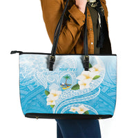 Guam Chamorro Guasali Flowers Leather Tote Bag Aqua Gradient LT7 - Polynesian Pride