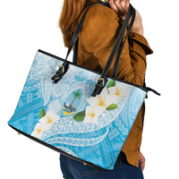 Guam Chamorro Guasali Flowers Leather Tote Bag Aqua Gradient LT7 - Polynesian Pride