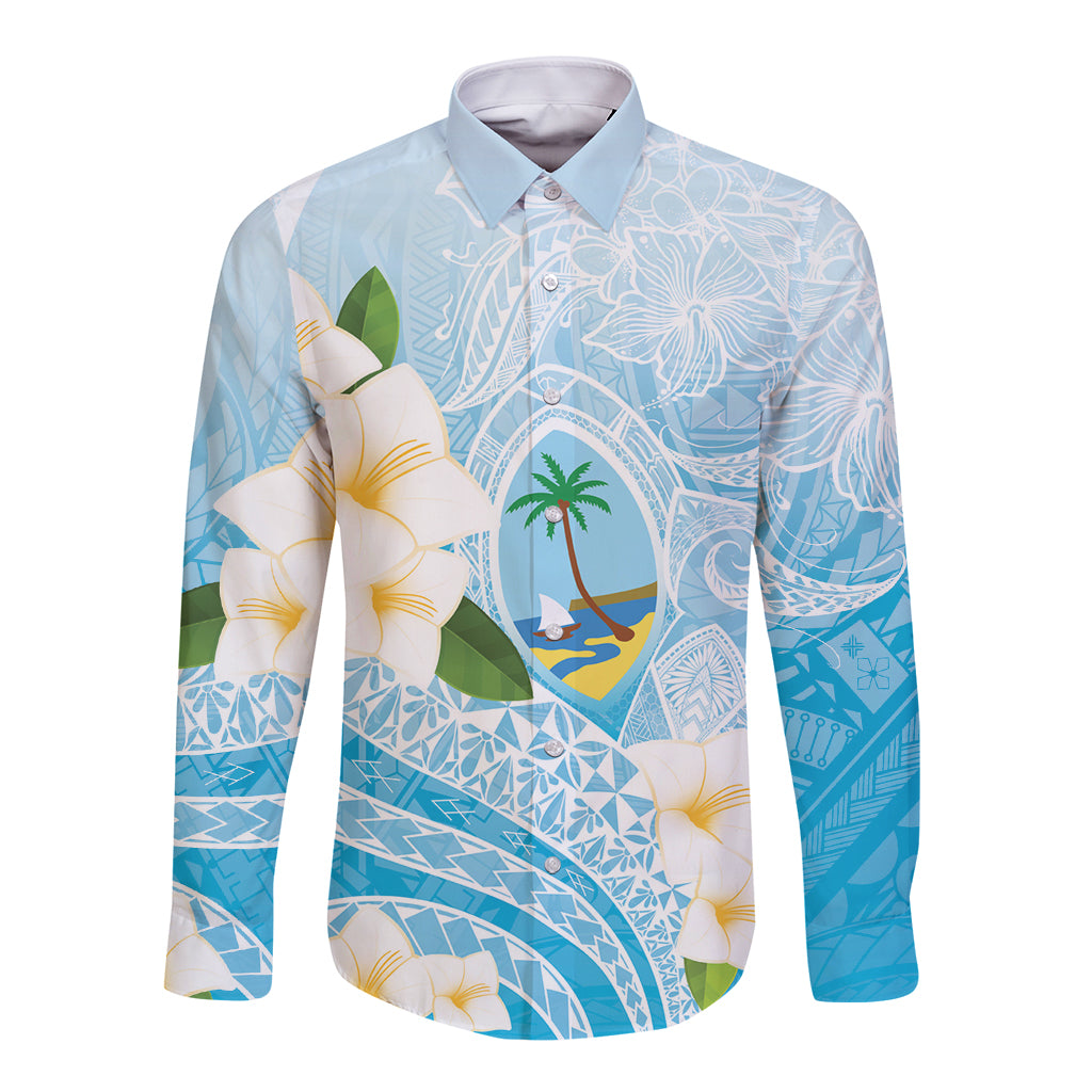Guam Chamorro Guasali Flowers Long Sleeve Button Shirt Aqua Gradient