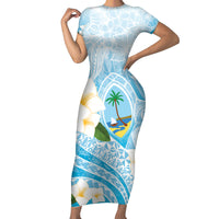 Guam Chamorro Guasali Flowers Short Sleeve Bodycon Dress Aqua Gradient LT7 Long Dress Aquamarine - Polynesian Pride