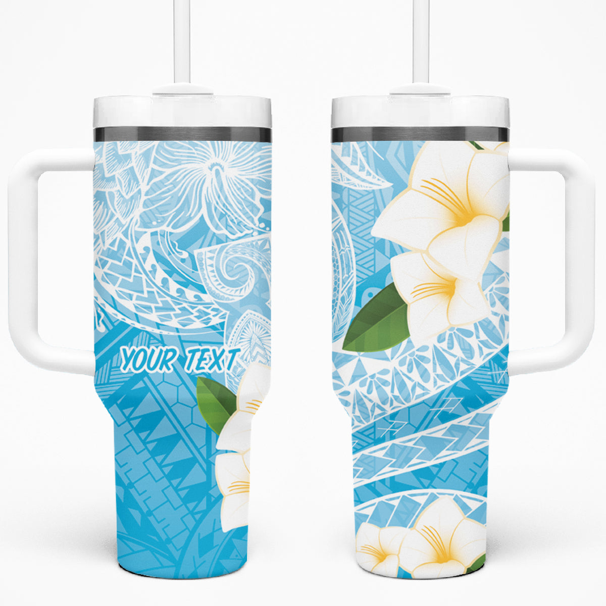 Guam Chamorro Guasali Flowers Tumbler With Handle Aqua Gradient LT7