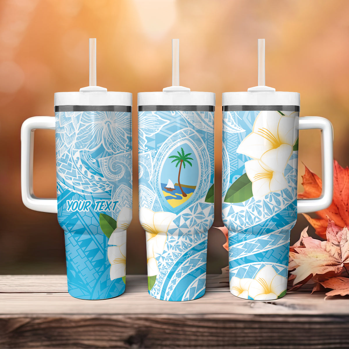 Guam Chamorro Guasali Flowers Tumbler With Handle Aqua Gradient LT7 - Polynesian Pride