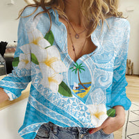 Guam Chamorro Guasali Flowers Women Casual Shirt Aqua Gradient LT7 Female Aquamarine - Polynesian Pride