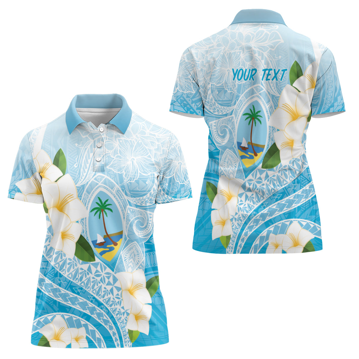 Guam Chamorro Guasali Flowers Women Polo Shirt Aqua Gradient LT7 - Polynesian Pride