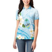 Guam Chamorro Guasali Flowers Women Polo Shirt Aqua Gradient LT7 - Polynesian Pride