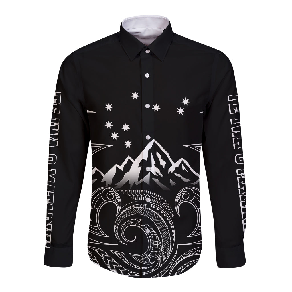 New Zealand Long Sleeve Button Shirt Maori Te Iwa o Matariki LT7 Unisex Black - Polynesian Pride