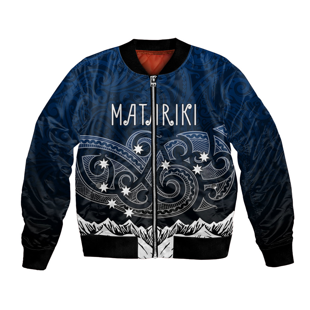 Personalised New Zealand Bomber Jacket Matariki Maori Patterns - Gradient LT7 Unisex Black - Polynesian Pride