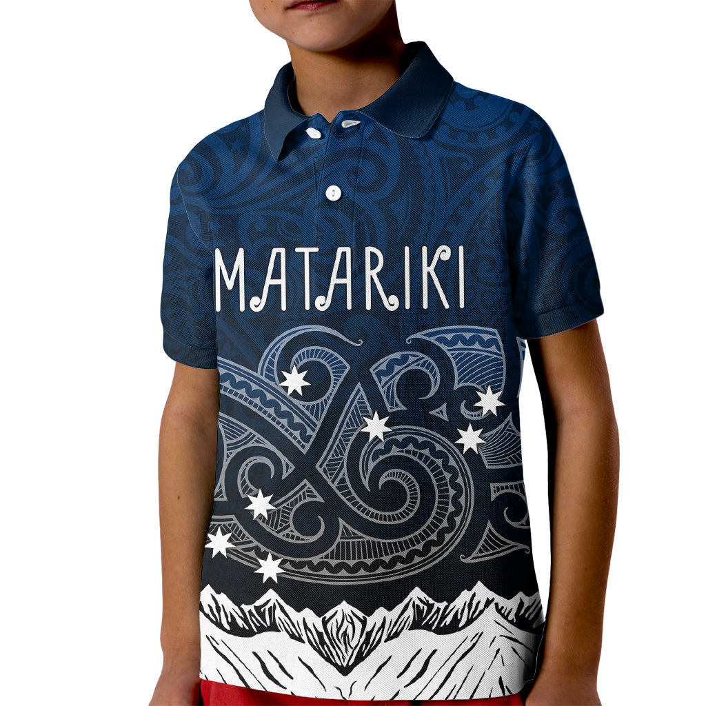 Personalised New Zealand Kid Polo Shirt Matariki Maori Patterns - Gradient LT7 Kid Black - Polynesian Pride