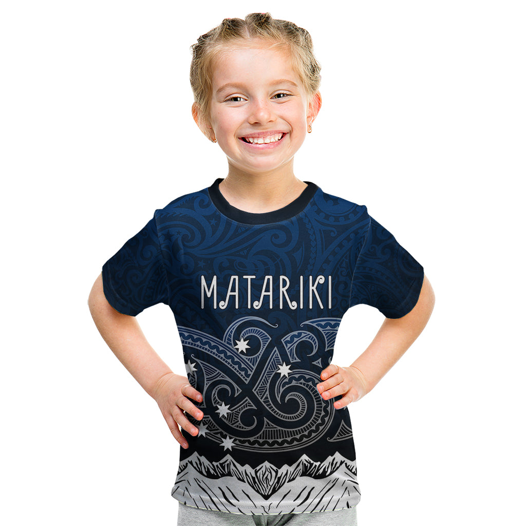 Personalised New Zealand Kid T Shirt Matariki Maori Patterns - Gradient LT7 Black - Polynesian Pride