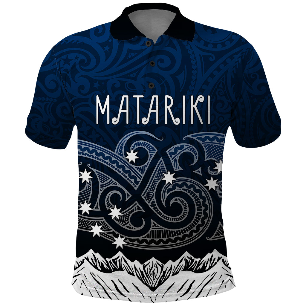 Personalised New Zealand Polo Shirt Matariki Maori Patterns Gradient LT7 Black - Polynesian Pride