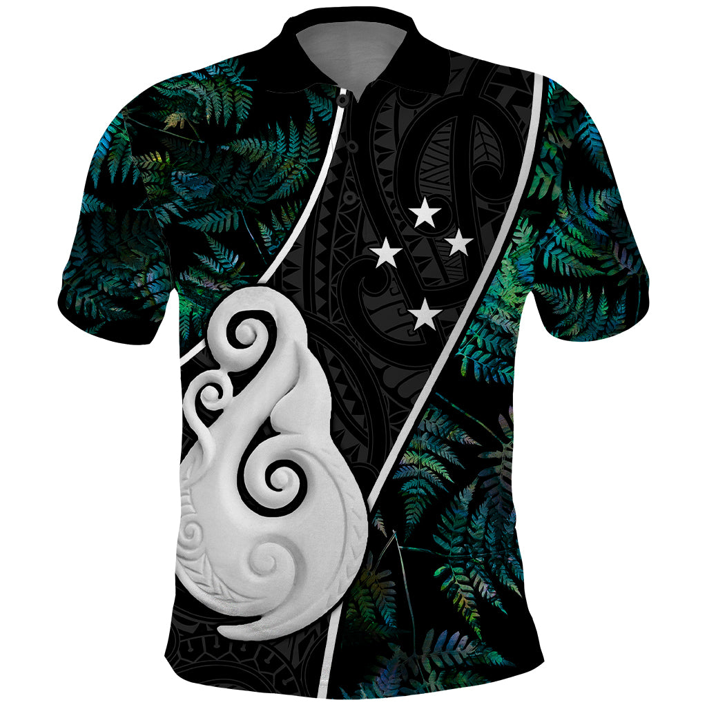 Personalised New Zealand Polo Shirt Paua Shell Maori Manaia with Silver Ferns LT7 Art - Polynesian Pride