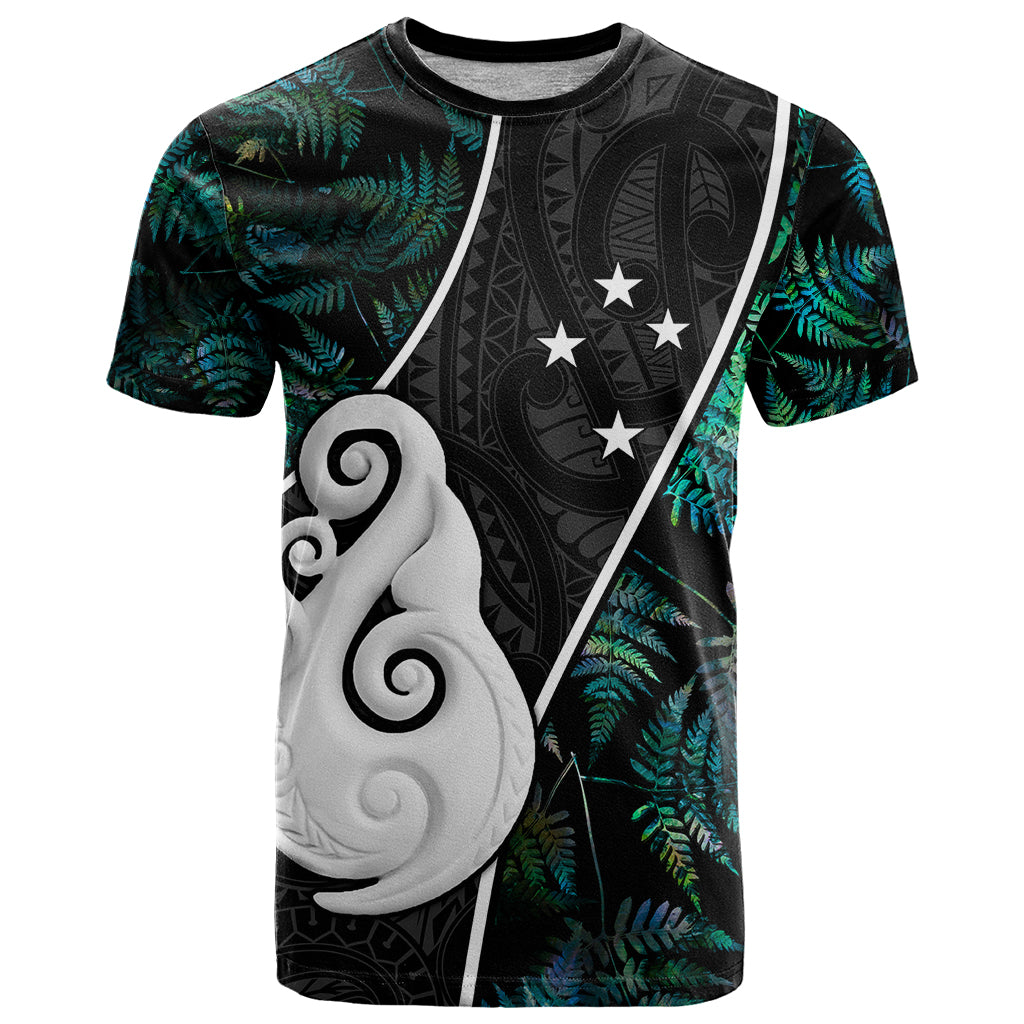 Personalised New Zealand T Shirt Paua Shell Maori Manaia with Silver Ferns LT7 Art - Polynesian Pride