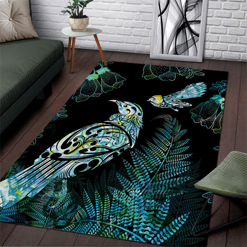 Aotearoa Maori Mahuru Area Rug Spring Time - Paua Shell Green LT7 Black - Polynesian Pride