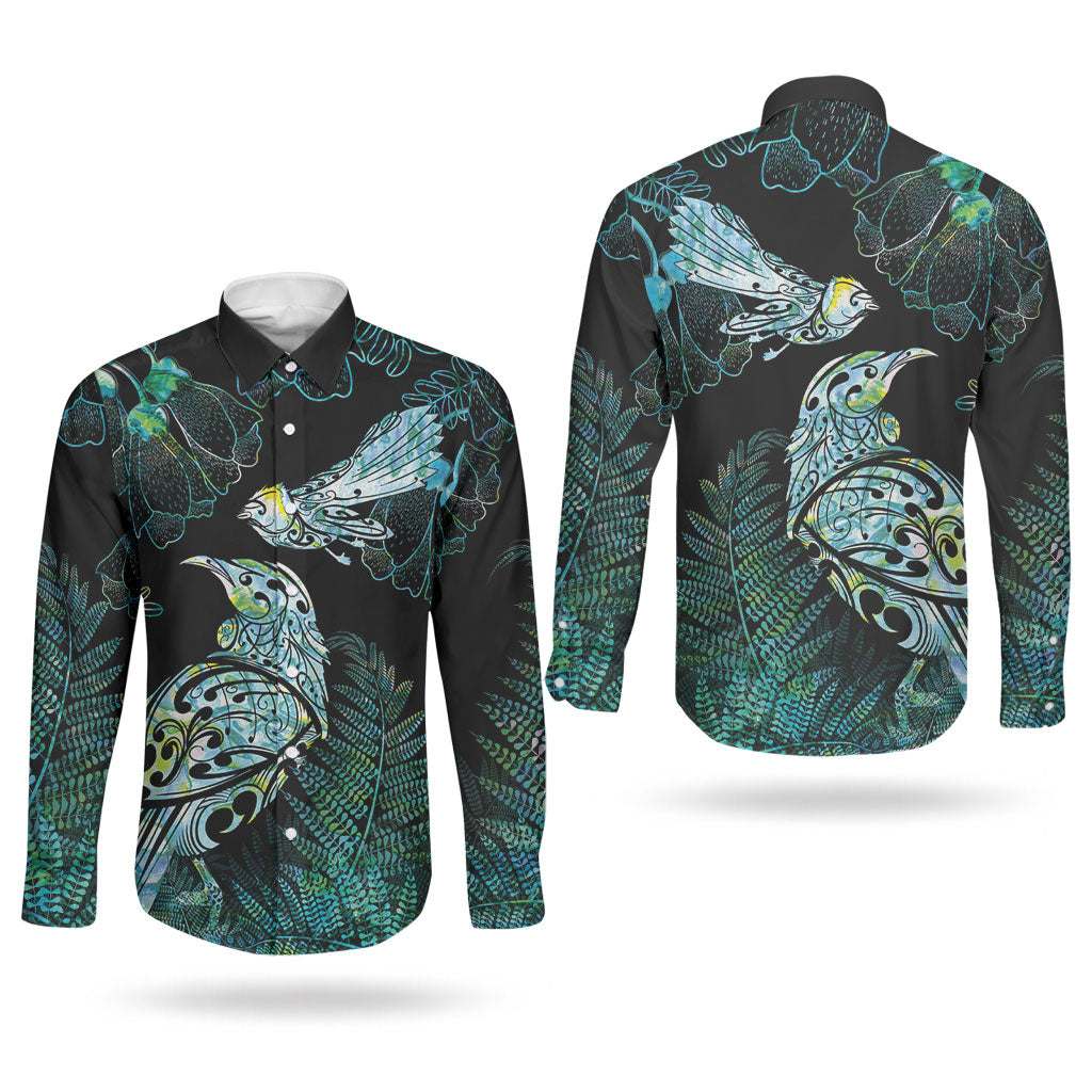 Aotearoa Maori Mahuru Couples Matching Mermaid Dress and Long Sleeve Button Shirt Spring Time - Paua Shell Green LT7 - Polynesian Pride