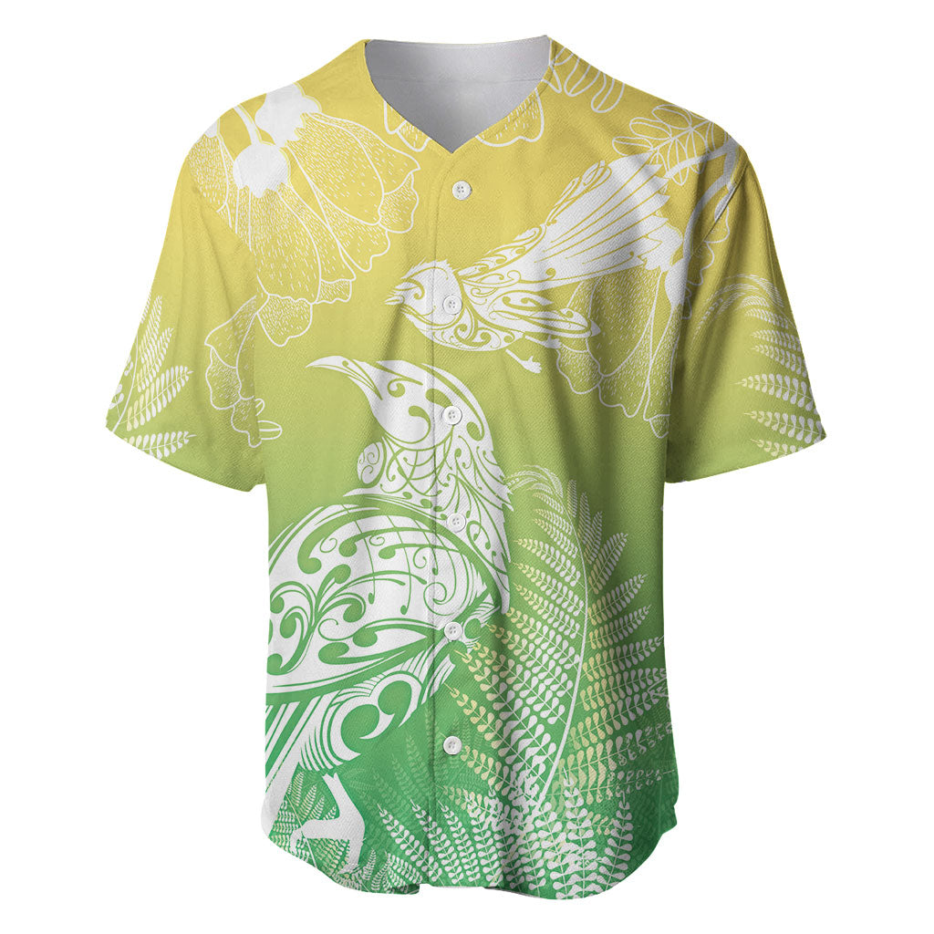 Aotearoa Maori Mahuru Tui With Pikawakawa Baseball Jersey Spring Time LT7 Green - Polynesian Pride