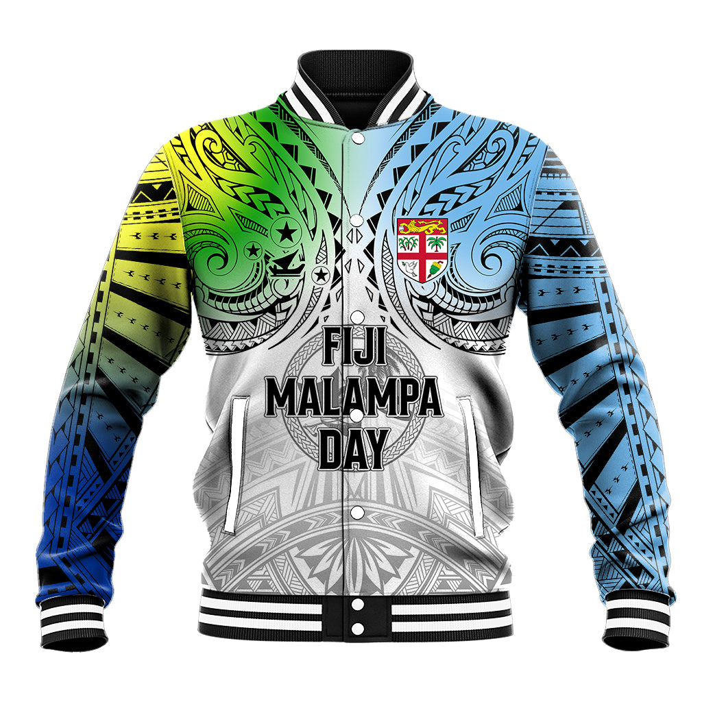 Personalised Malampa Fiji Day Baseball Jacket Gradient Style LT7 Unisex White - Polynesian Pride