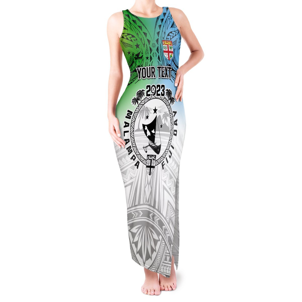 Personalised Malampa Fiji Day Tank Maxi Dress Gradient Style LT7 Women White - Polynesian Pride