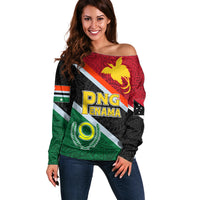Personalised Penama and Papua New Guinea Day Off Shoulder Sweater Emblem Mix Style LT7 Women Colorful - Polynesian Pride