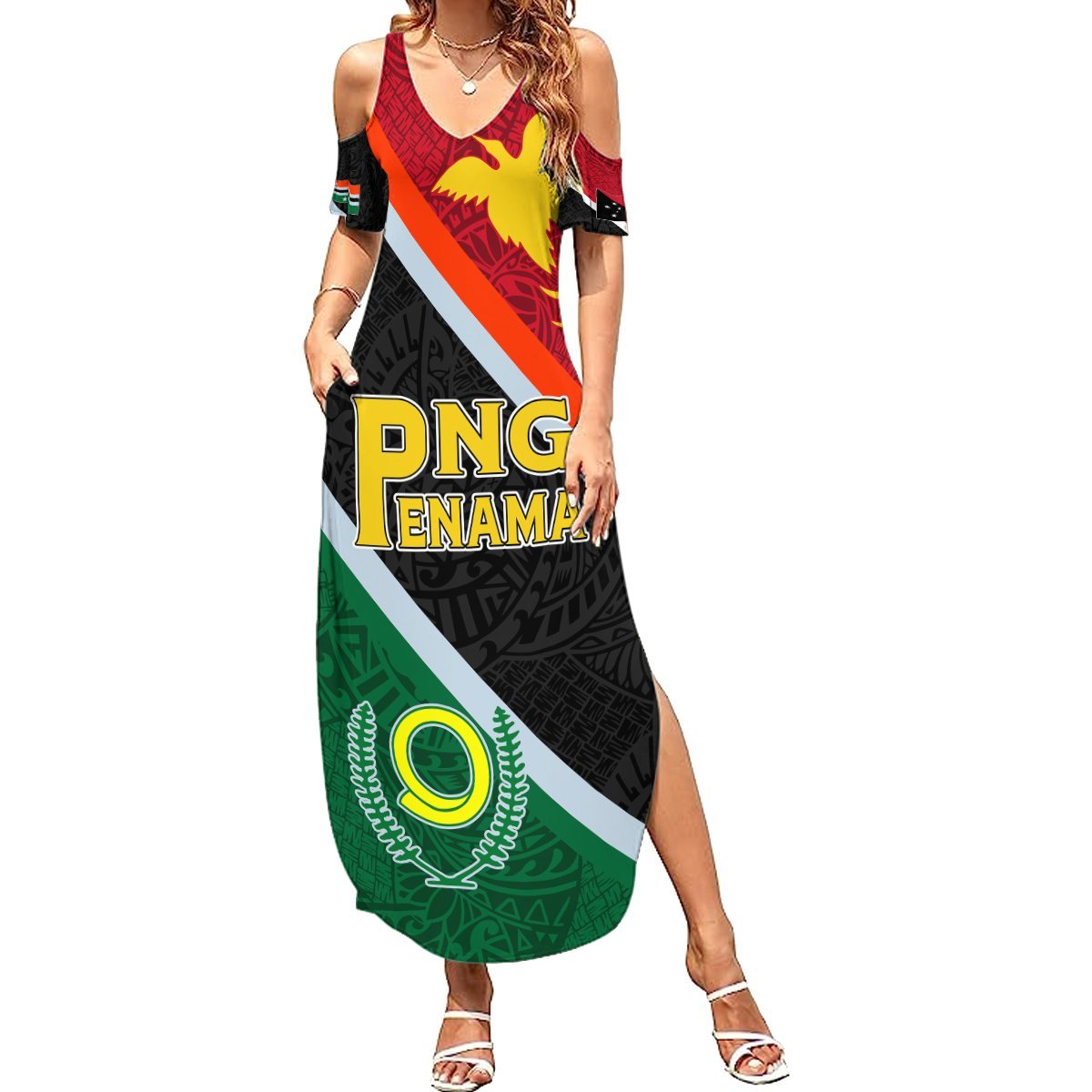 Personalised Penama and Papua New Guinea Day Summer Maxi Dress Emblem Mix Style LT7 Women Colorful - Polynesian Pride