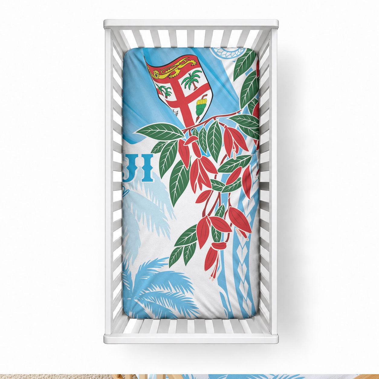 Bula Fiji Day Tagimaucia Palms Baby Bed Cover Toso Mai Viti LT7 28 × 52 in Turquoise - Polynesian Pride