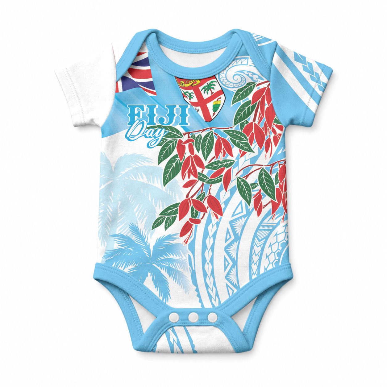 Bula Fiji Day Tagimaucia Palms Baby Onesie Toso Mai Viti LT7 Turquoise - Polynesian Pride