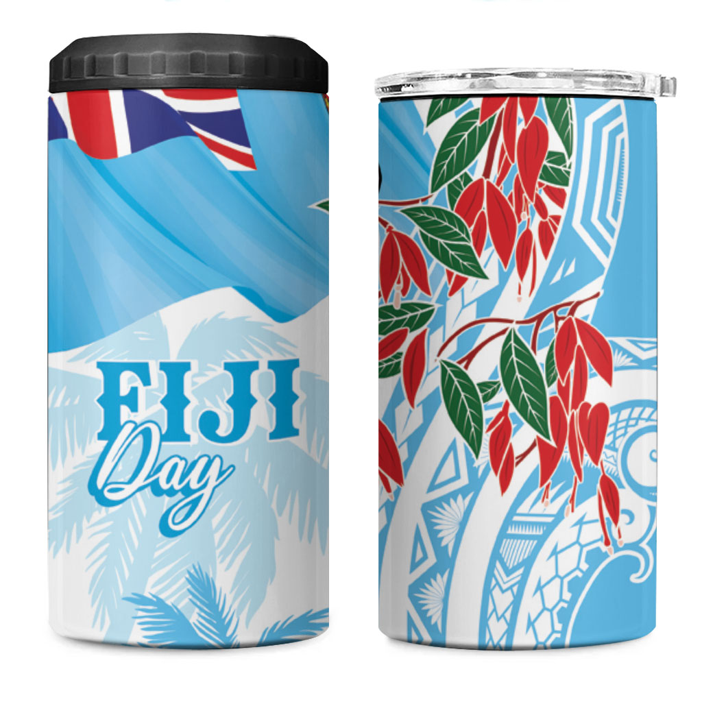Bula Fiji Day Tagimaucia Palms 4 in 1 Can Cooler Tumbler Toso Mai Viti LT7 One Size: 16 oz Turquoise - Polynesian Pride