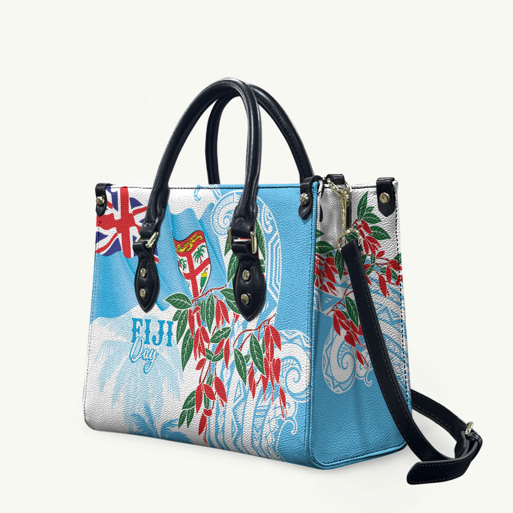 Bula Fiji Day Tagimaucia Palms Leather Bag Toso Mai Viti LT7 Turquoise - Polynesian Pride