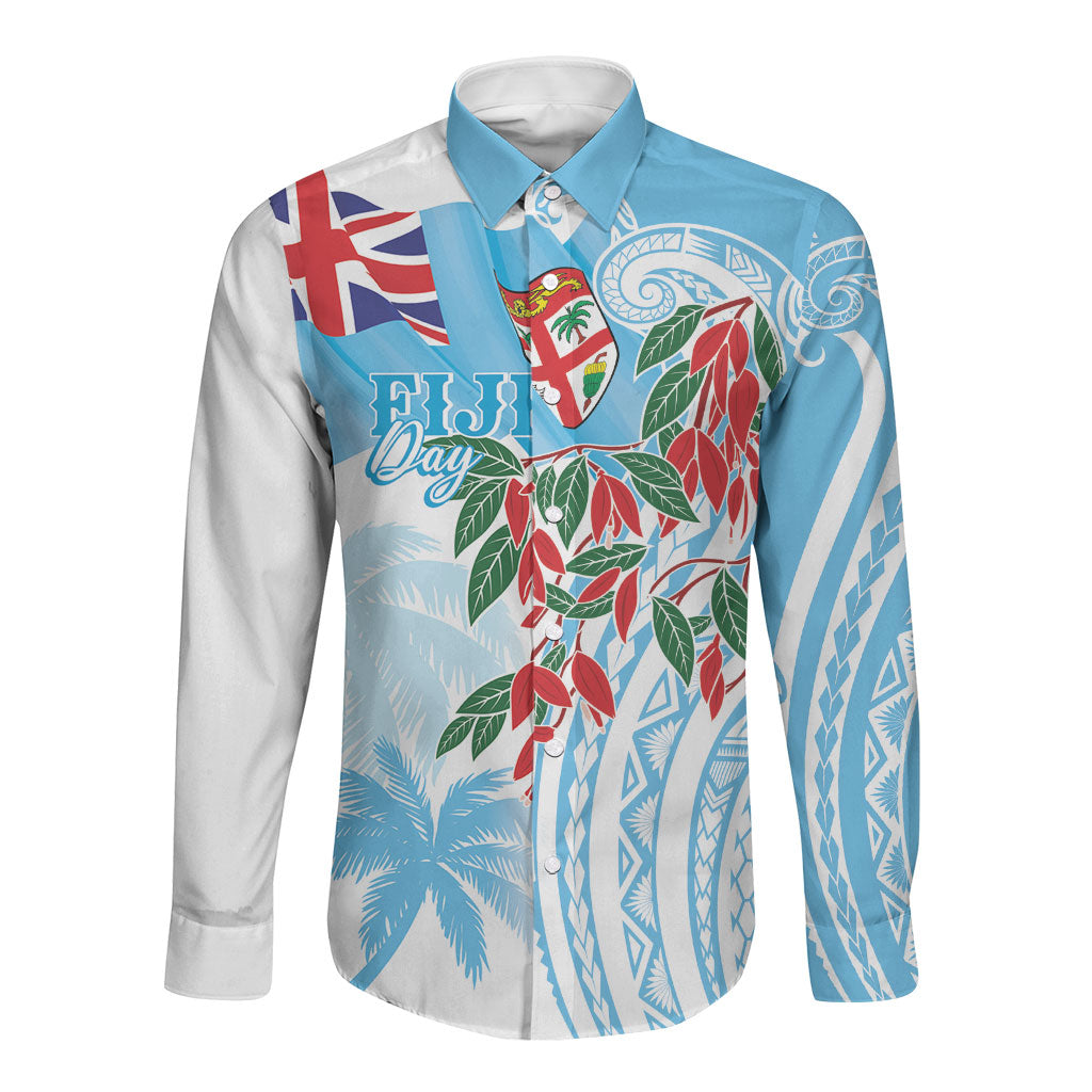 Bula Fiji Day Tagimaucia Palms Long Sleeve Button Shirt Toso Mai Viti LT7 Unisex Turquoise - Polynesian Pride