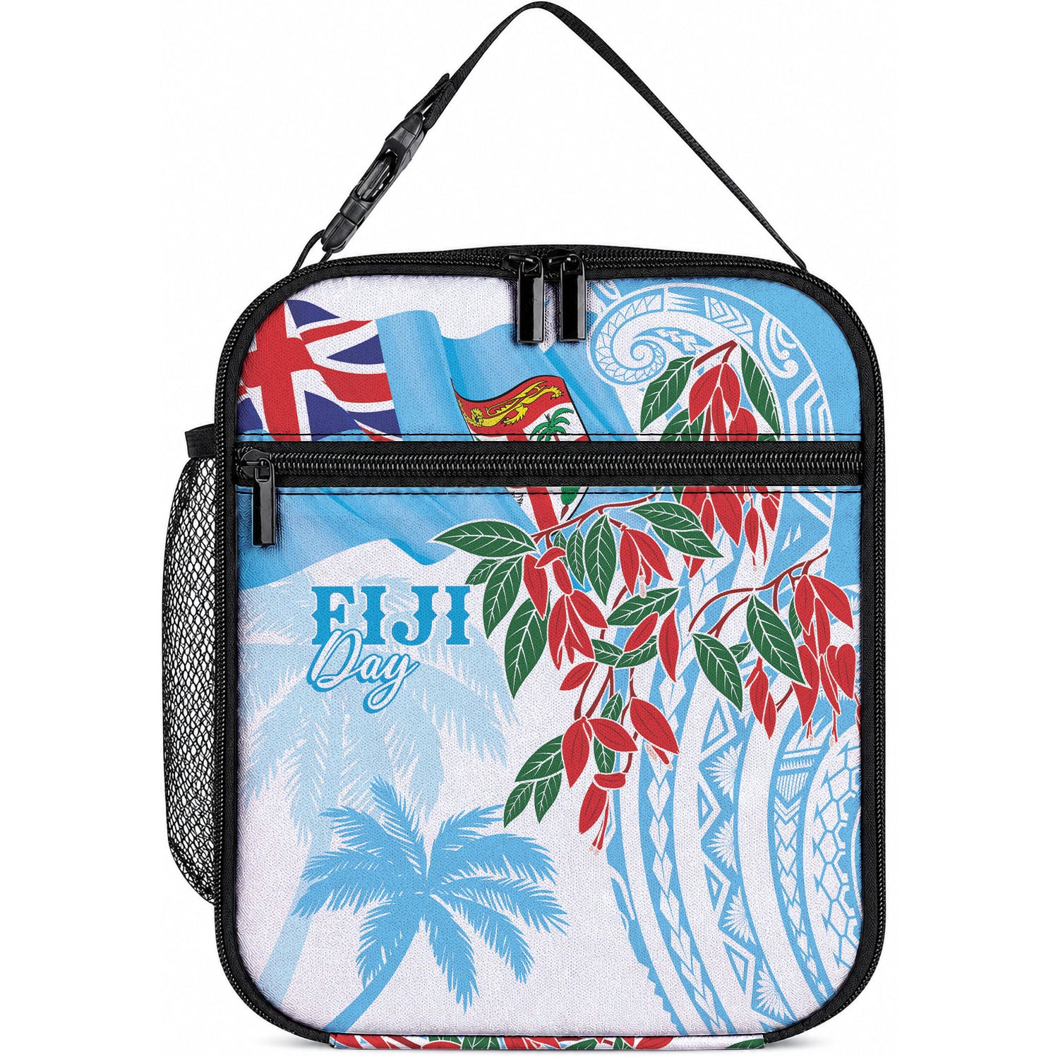 Bula Fiji Day Tagimaucia Palms Lunch Bag Toso Mai Viti LT7 10.2 × 8.3 × 4.3 inch Turquoise - Polynesian Pride
