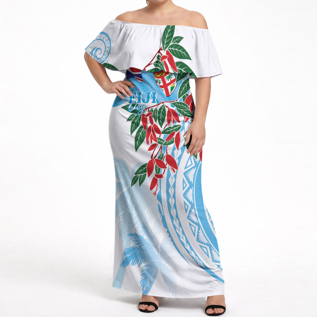 Bula Fiji Day Tagimaucia Palms Off Shoulder Maxi Dress Toso Mai Viti LT7 Women Turquoise - Polynesian Pride