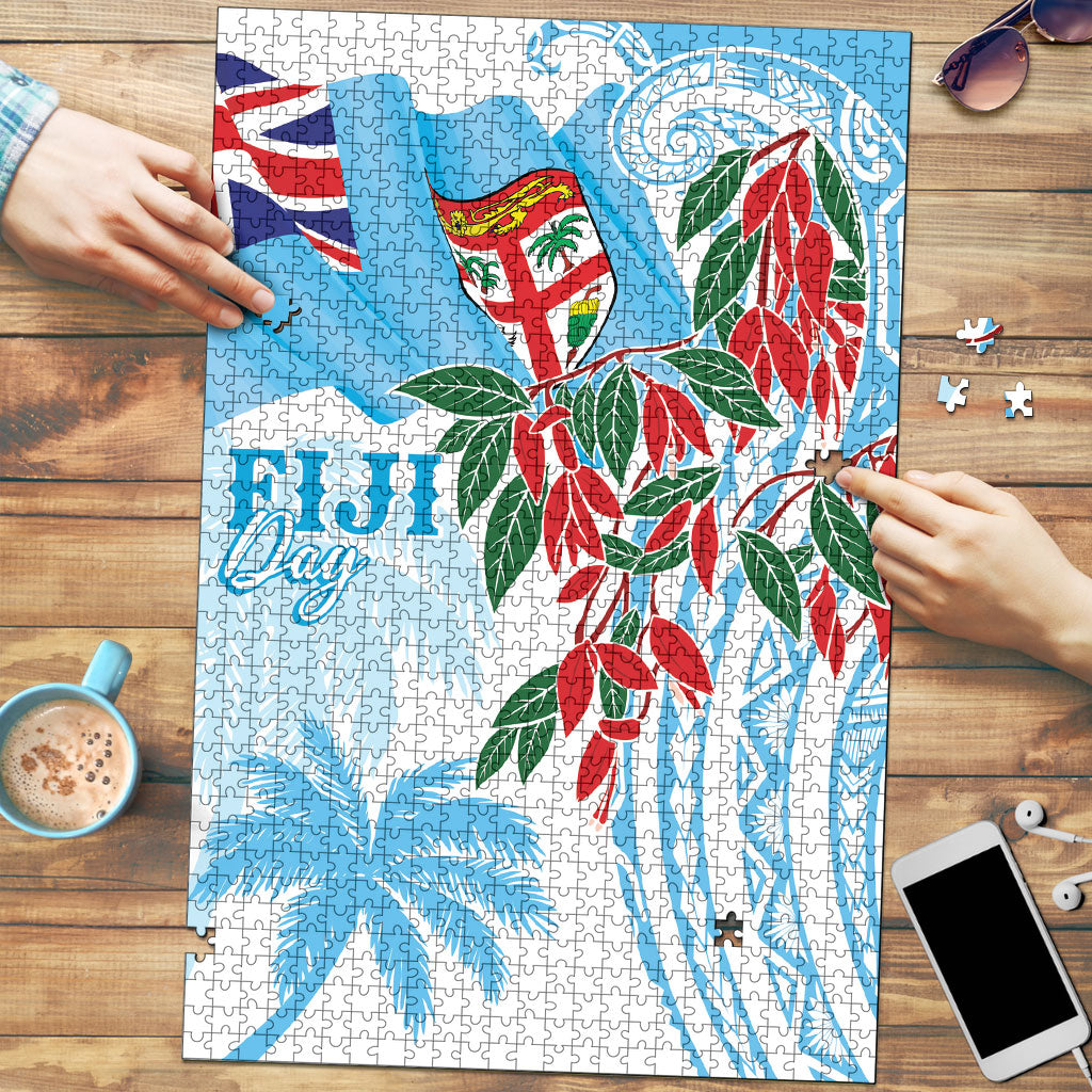 Bula Fiji Day Tagimaucia Palms Puzzle Toso Mai Viti LT7 Turquoise - Polynesian Pride