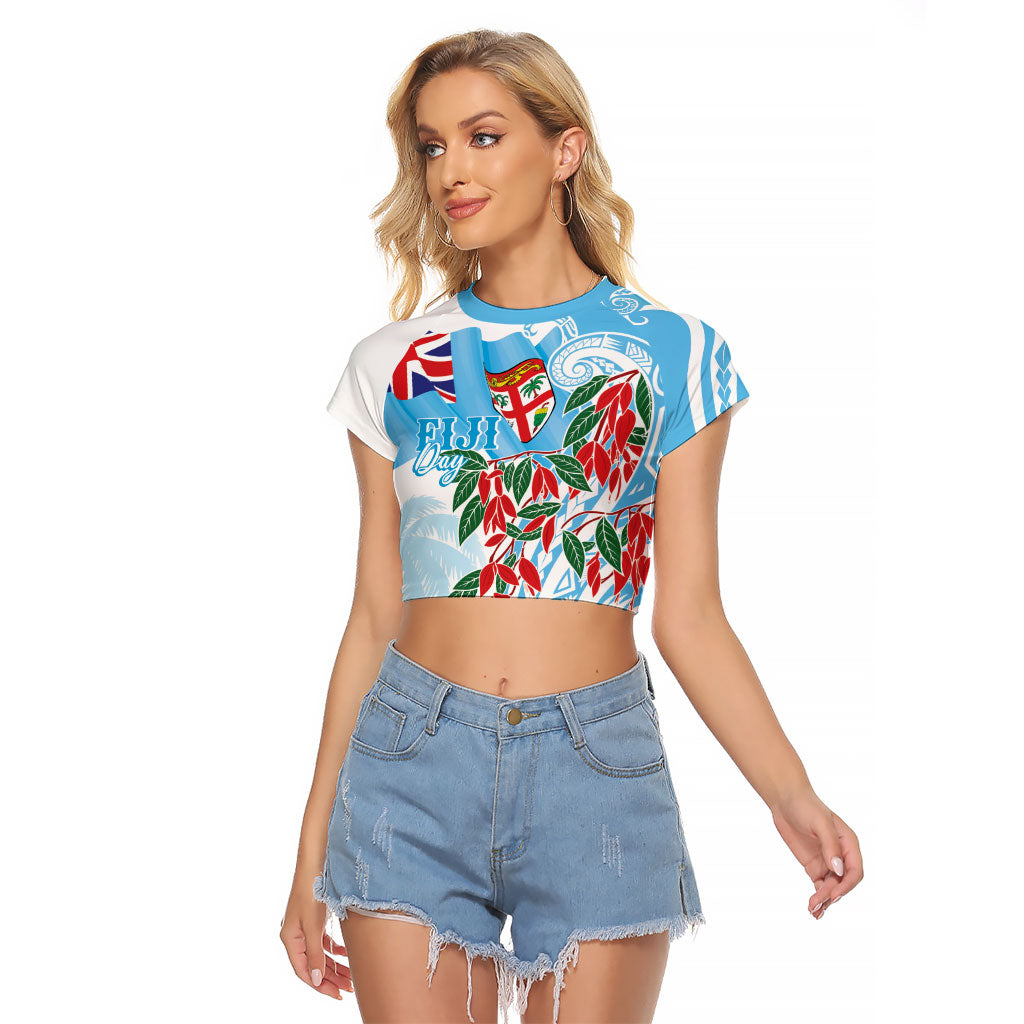 Bula Fiji Day Tagimaucia Palms Raglan Cropped T Shirt Toso Mai Viti LT7 Female Turquoise - Polynesian Pride