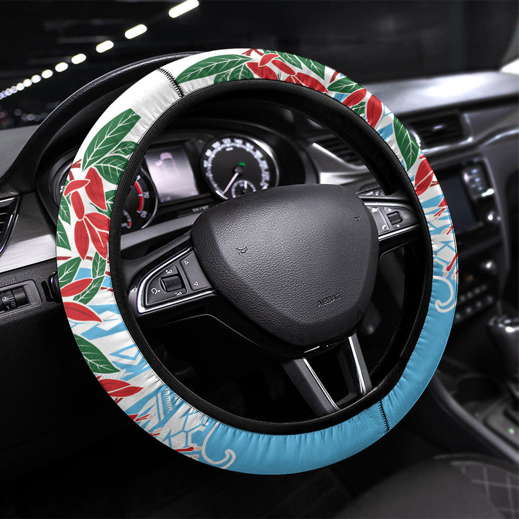 Bula Fiji Day Tagimaucia Palms Steering Wheel Cover Toso Mai Viti LT7 Universal Fit Turquoise - Polynesian Pride