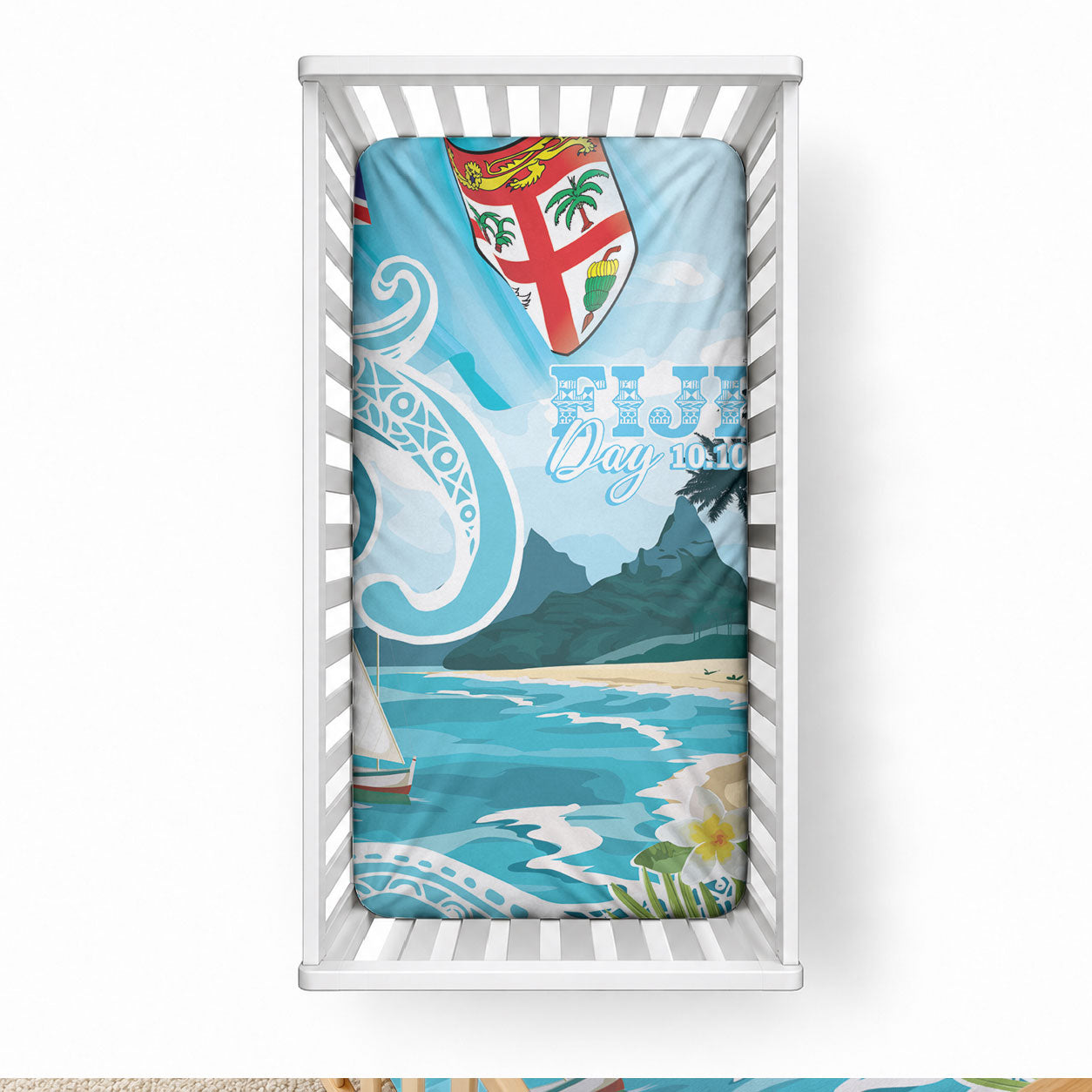 Bula Fiji Seascape Baby Bed Cover Fiji Day - Islands Heritage LT7 28 × 52 in Multicolor - Polynesian Pride