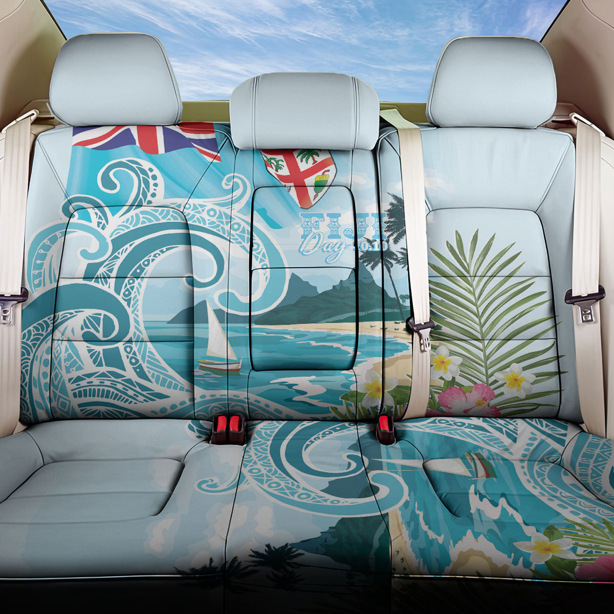 Bula Fiji Seascape Back Car Seat Cover Fiji Day - Islands Heritage LT7 One Size Multicolor - Polynesian Pride