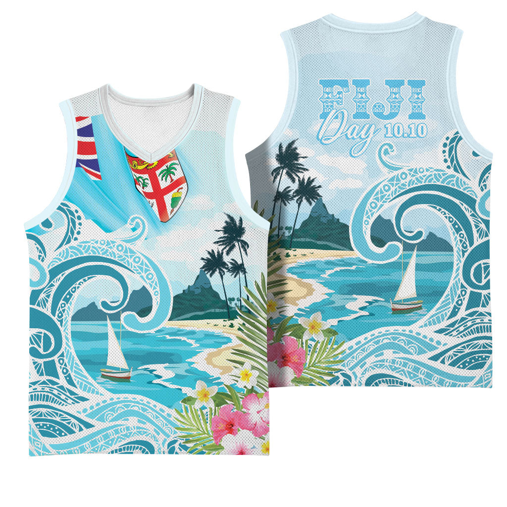 Bula Fiji Seascape Basketball Jersey Fiji Day - Islands Heritage LT7 - Polynesian Pride
