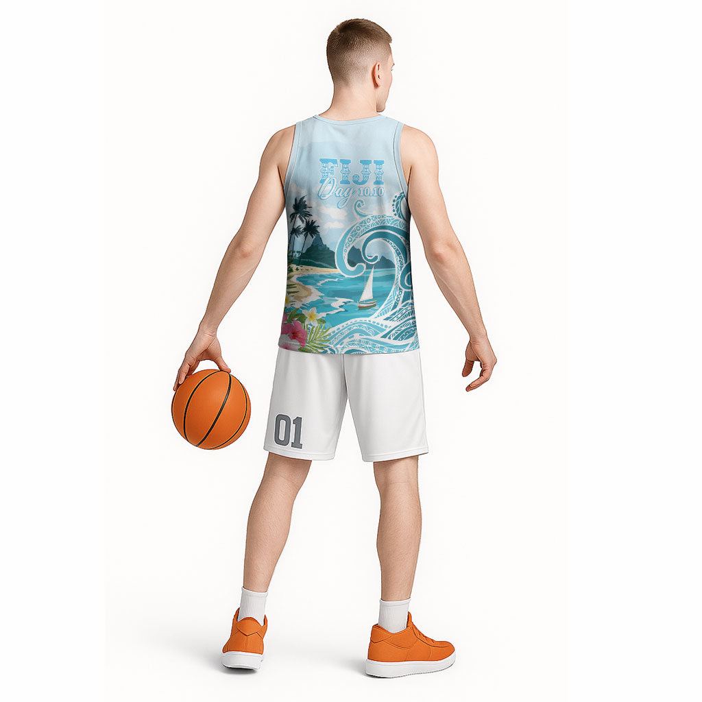 Bula Fiji Seascape Basketball Jersey Fiji Day - Islands Heritage LT7 - Polynesian Pride
