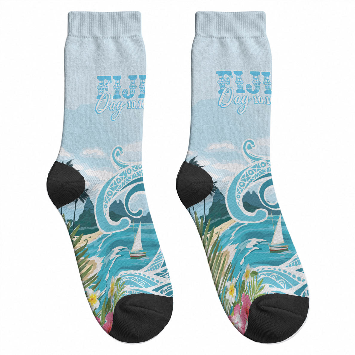 Bula Fiji Seascape Crew Socks Fiji Day - Islands Heritage LT7 - Polynesian Pride