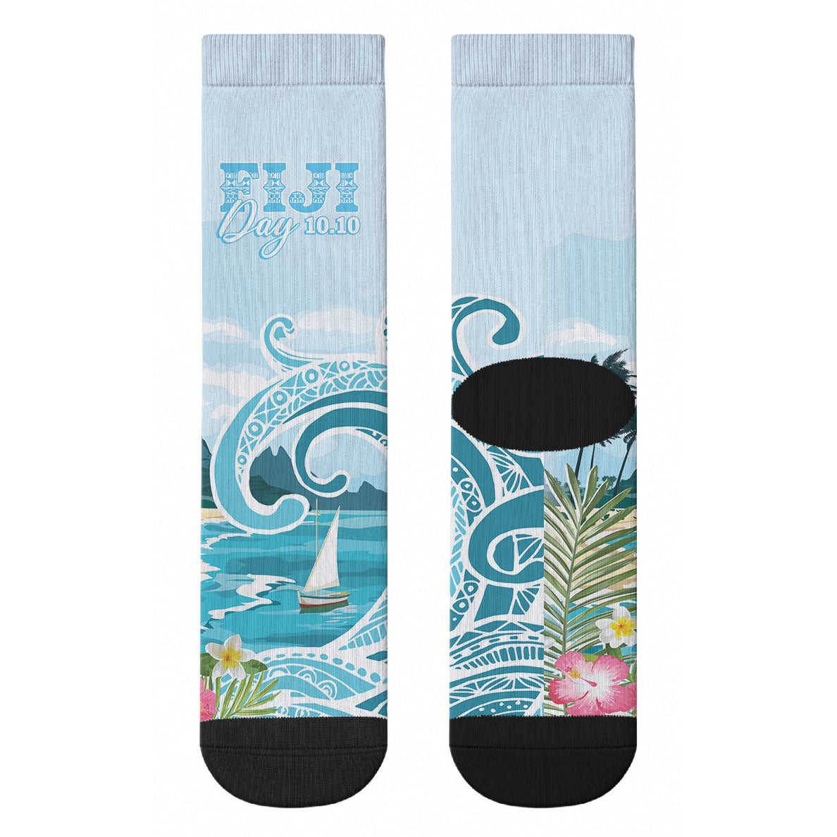 Bula Fiji Seascape Crew Socks Fiji Day - Islands Heritage LT7 - Polynesian Pride