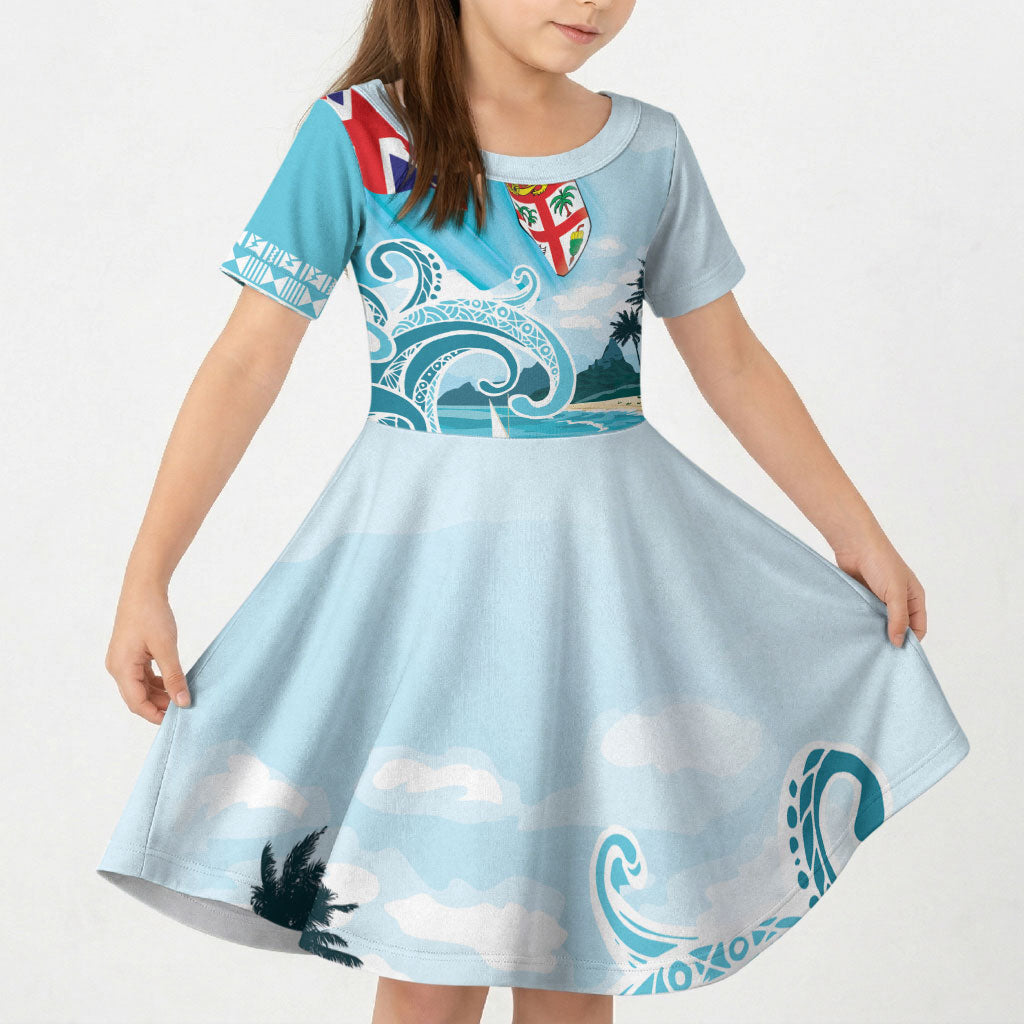 Bula Fiji Seascape Kid Short Sleeve Dress Fiji Day - Islands Heritage LT7 KID Multicolor - Polynesian Pride