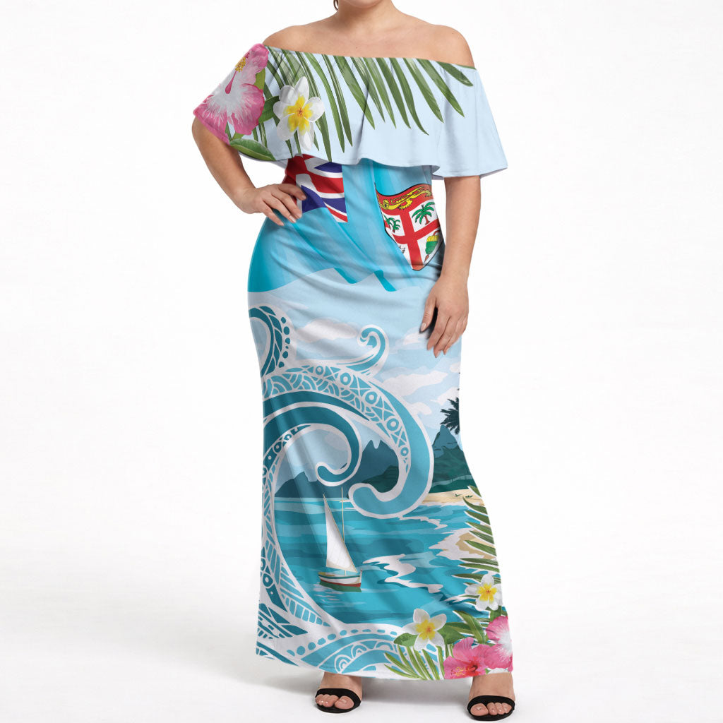 Bula Fiji Seascape Off Shoulder Maxi Dress Fiji Day - Islands Heritage LT7 Women Multicolor - Polynesian Pride