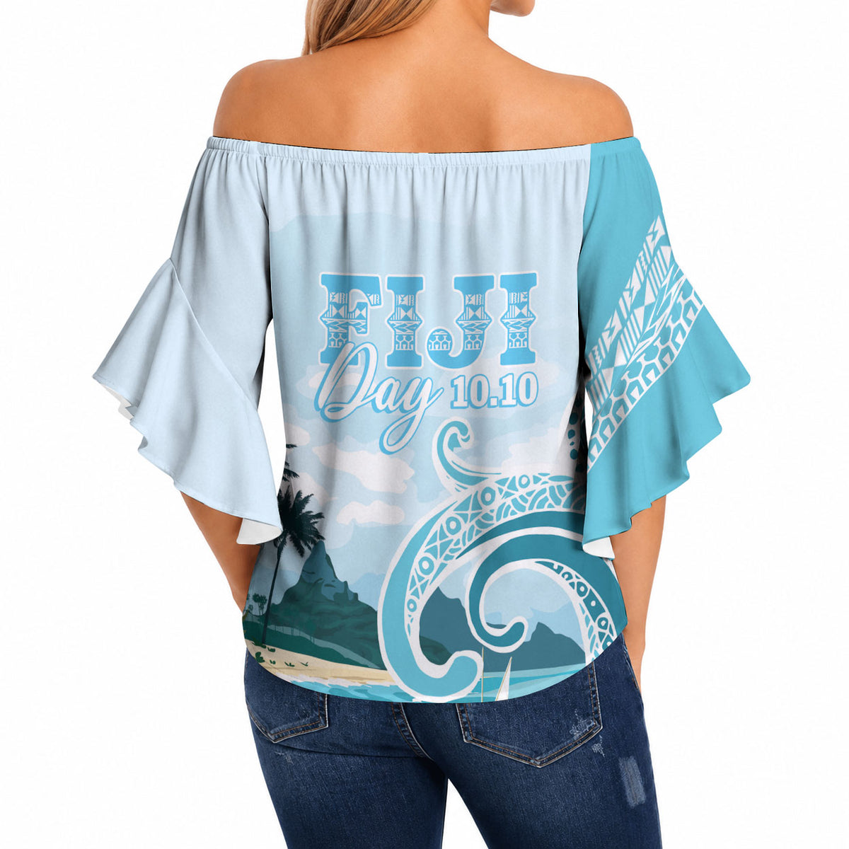 Bula Fiji Seascape Off Shoulder Wrap Waist Top Fiji Day - Islands Heritage LT7 - Polynesian Pride