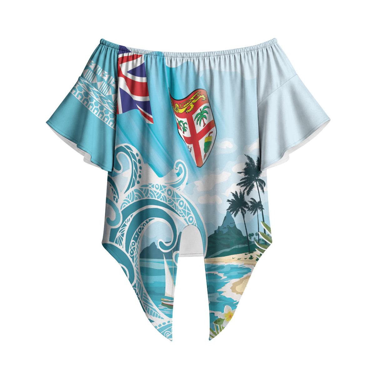 Bula Fiji Seascape Off Shoulder Wrap Waist Top Fiji Day - Islands Heritage LT7 - Polynesian Pride