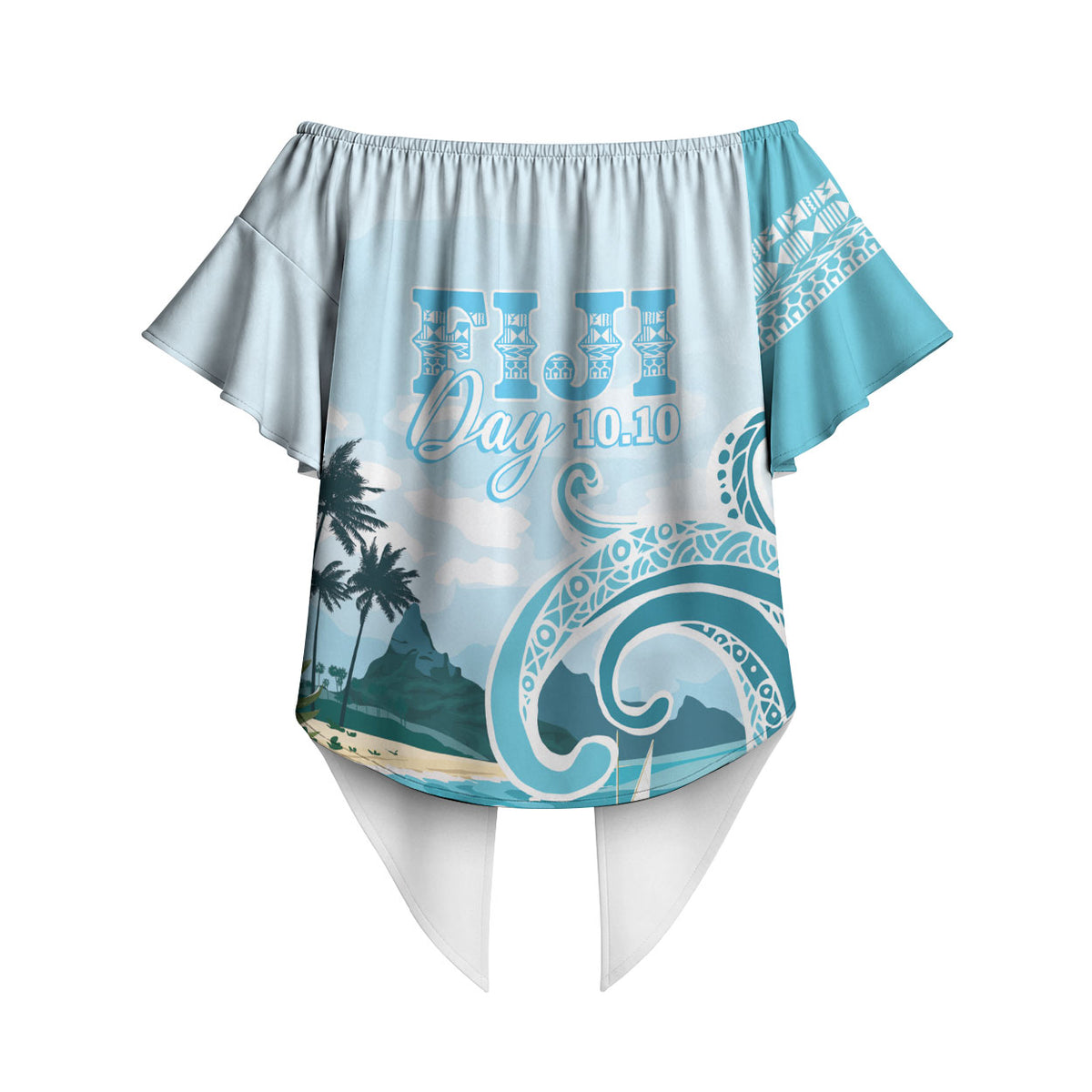 Bula Fiji Seascape Off Shoulder Wrap Waist Top Fiji Day - Islands Heritage LT7 - Polynesian Pride