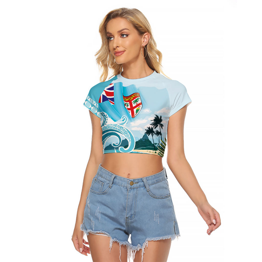 Bula Fiji Seascape Raglan Cropped T Shirt Fiji Day - Islands Heritage LT7 Female Multicolor - Polynesian Pride