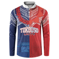 TokoUso Tonga Samoa Brothers Forever Custom Button Sweatshirt Ulafala and Heilala Unity LT7 Red Blue - Polynesian Pride