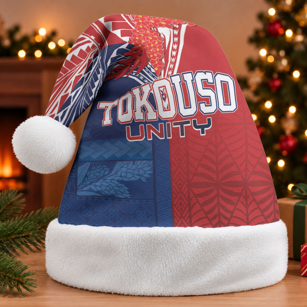 TokoUso Tonga Samoa Brothers Forever Christmas Santa Hat Ulafala and Heilala Unity LT7 Without Fur Red Blue - Polynesian Pride