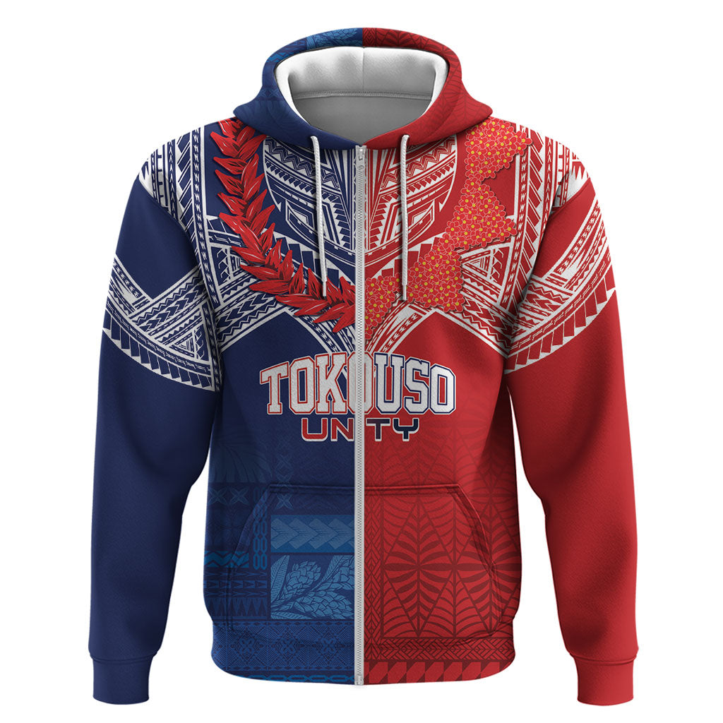 TokoUso Tonga Samoa Brothers Forever Custom Hoodie Ulafala and Heilala Unity LT7 Zip Hoodie Red Blue - Polynesian Pride