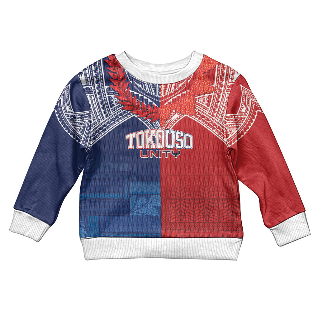 TokoUso Tonga Samoa Brothers Forever Custom Kid Ugly Christmas Sweater Ulafala and Heilala Unity LT7 Kid Red Blue - Polynesian Pride